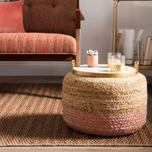 Jaipur Living Jaipur Living Handbraided Jute Cylinder Pouf with Ombre Gradient for Bohemian Rooms Light Pink 18 W x 18 L x 12 H POF100465