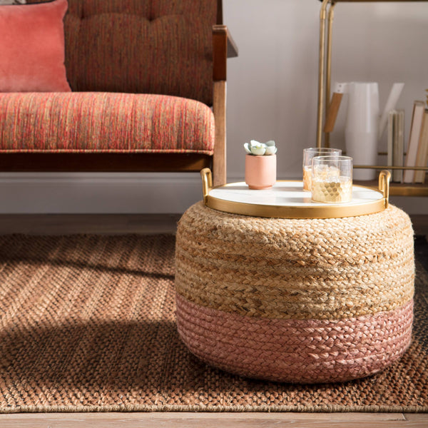 Jaipur Living Jaipur Living Handbraided Jute Cylinder Pouf with Ombre Gradient for Bohemian Rooms Light Pink 18 W x 18 L x 12 H POF100465
