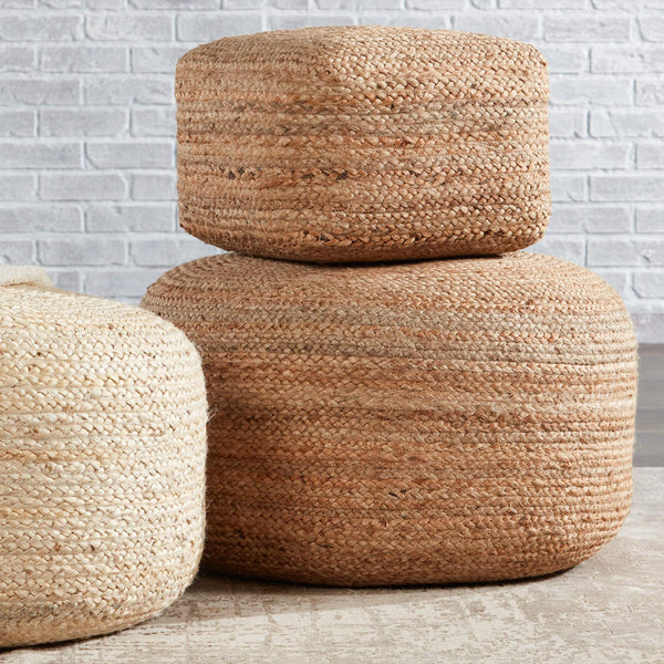 Jaipur Living Jaipur Living Mesa Handwoven Braided Jute Cylinder Pouf Footrest for Boho Rooms Natural POF100468