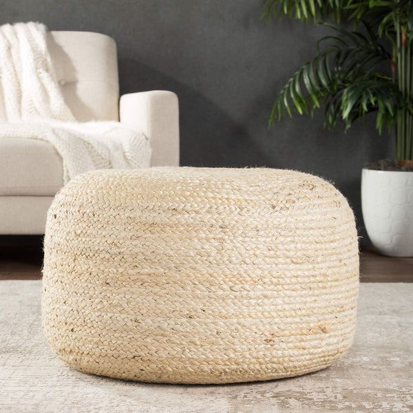 Jaipur Living Jaipur Living Mesa Handwoven Braided Jute Cylinder Pouf Footrest for Boho Rooms White POF100469