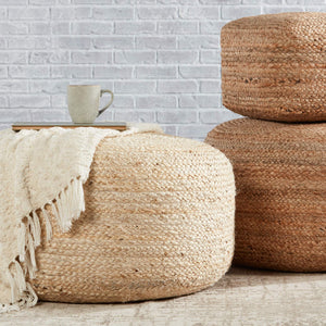 Jaipur Living Jaipur Living Mesa Handwoven Braided Jute Cylinder Pouf Footrest for Boho Rooms White POF100469