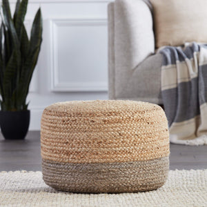 Jaipur Living Jaipur Living Handbraided Jute Cylinder Pouf with Ombre Gradient for Bohemian Rooms Taupe 18 W x 18 L x 12 H POF100472