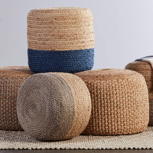 Jaipur Living Jaipur Living Handbraided Jute Cylinder Pouf with Ombre Gradient for Bohemian Rooms Blue 18 W x 18 L x 18 H POF100474