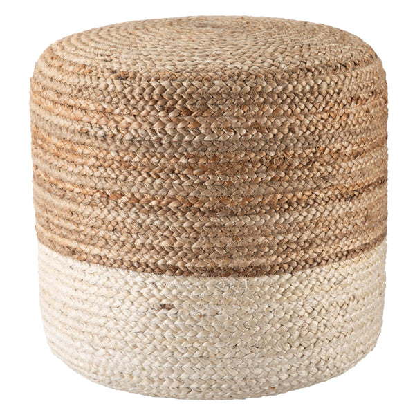 Jaipur Living Jaipur Living Handbraided Jute Cylinder Pouf with Ombre Gradient for Bohemian Rooms White 18 W x 18 L x 18 H POF100467