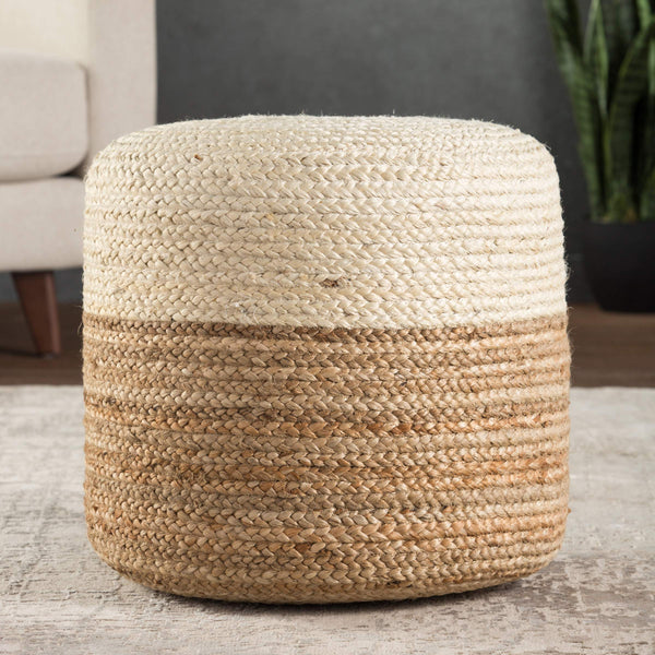 Jaipur Living Jaipur Living Handbraided Jute Cylinder Pouf with Ombre Gradient for Bohemian Rooms White 18 W x 18 L x 18 H POF100467