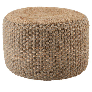 Jaipur Living Jaipur Living Kealani Handwoven Jute Cotton Cylinder Pouf for Bohemian Coastal Rooms Gray POF100475