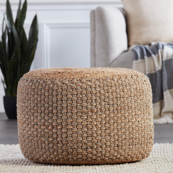 Jaipur Living Jaipur Living Kealani Handwoven Jute Cotton Cylinder Pouf for Bohemian Coastal Rooms Gray POF100475