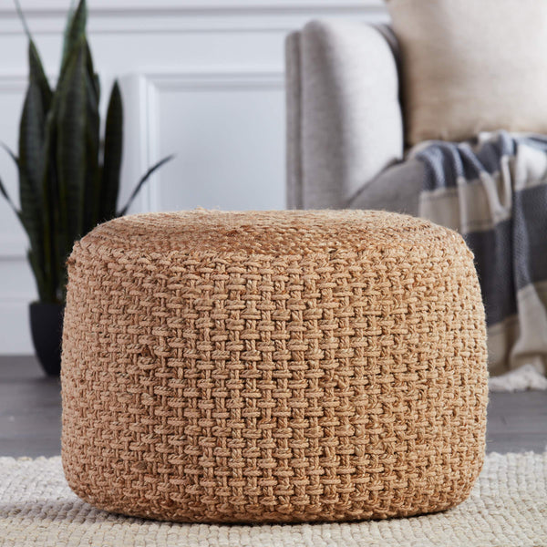 Jaipur Living Jaipur Living Kealani Handwoven Jute Cotton Cylinder Pouf for Bohemian Coastal Rooms Beige POF100476
