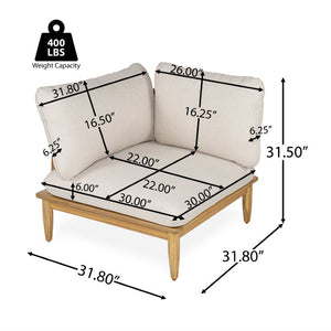 English Elm Sacova Solid Acacia Patio Sectional Set Teak Grain Finish with Beige Poly Cushions SACOVA6PCSSET