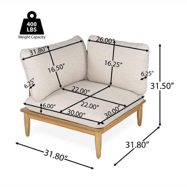 English Elm Sacova Solid Acacia Patio Sectional Set Teak Grain Finish with Beige Poly Cushions SACOVA6PCSSET