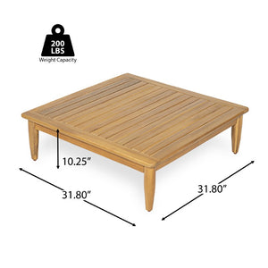 English Elm Sacova Solid Acacia Patio Sectional Set Teak Grain Finish with Beige Poly Cushions SACOVA6PCSSET