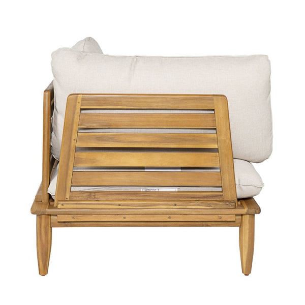 English Elm Sacova Solid Acacia Patio Sectional Set Teak Grain Finish with Beige Poly Cushions SACOVA6PCSSET
