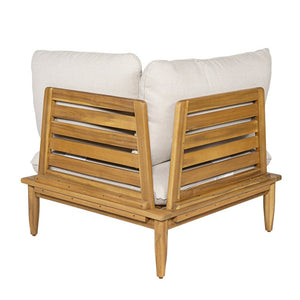 English Elm Sacova Solid Acacia Patio Sectional Set Teak Grain Finish with Beige Poly Cushions SACOVA6PCSSET