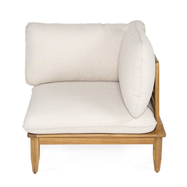 English Elm Sacova Solid Acacia Patio Sectional Set Teak Grain Finish with Beige Poly Cushions SACOVA6PCSSET