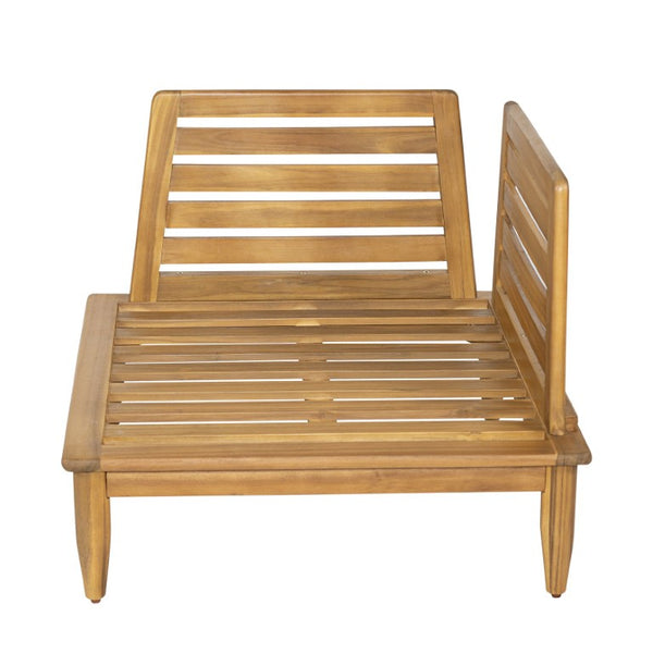 English Elm Sacova Solid Acacia Patio Sectional Set Teak Grain Finish with Beige Poly Cushions SACOVA6PCSSET