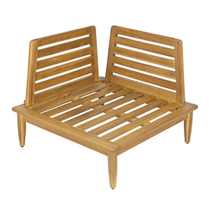 English Elm Sacova Solid Acacia Patio Sectional Set Teak Grain Finish with Beige Poly Cushions SACOVA6PCSSET