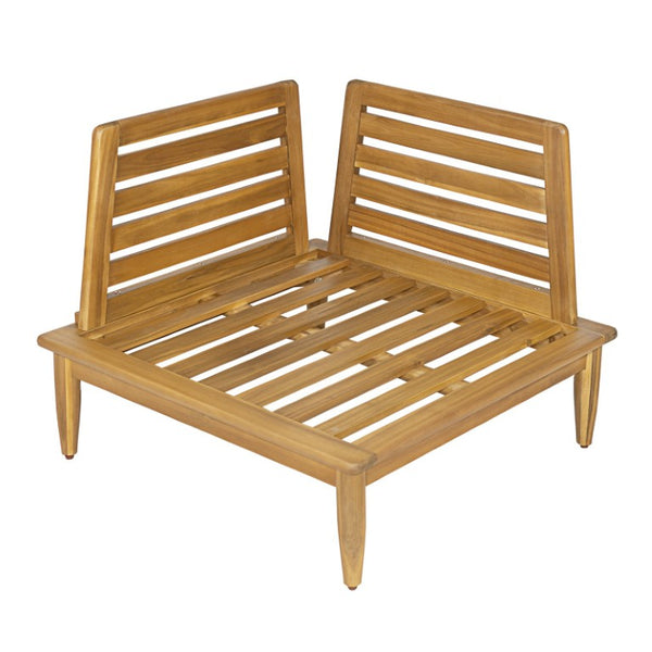 English Elm Sacova Solid Acacia Patio Sectional Set Teak Grain Finish with Beige Poly Cushions SACOVA6PCSSET