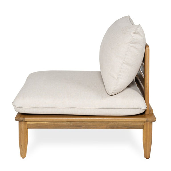 English Elm Sacova Solid Acacia Patio Sectional Set Teak Grain Finish with Beige Poly Cushions SACOVA6PCSSET