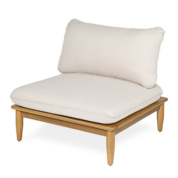 English Elm Sacova Solid Acacia Patio Sectional Set Teak Grain Finish with Beige Poly Cushions SACOVA6PCSSET