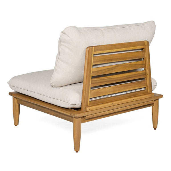 English Elm Sacova Solid Acacia Patio Sectional Set Teak Grain Finish with Beige Poly Cushions SACOVA6PCSSET