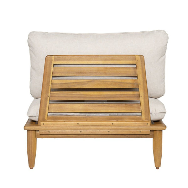 English Elm Sacova Solid Acacia Patio Sectional Set Teak Grain Finish with Beige Poly Cushions SACOVA6PCSSET