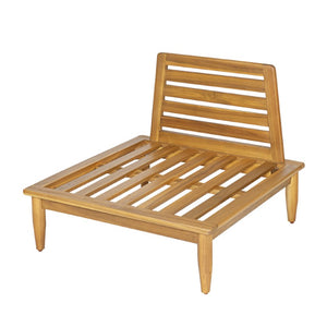 English Elm Sacova Solid Acacia Patio Sectional Set Teak Grain Finish with Beige Poly Cushions SACOVA6PCSSET