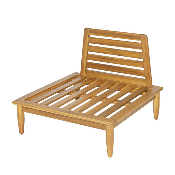 English Elm Sacova Solid Acacia Patio Sectional Set Teak Grain Finish with Beige Poly Cushions SACOVA6PCSSET
