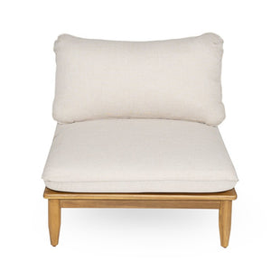 English Elm Sacova Solid Acacia Patio Sectional Set Teak Grain Finish with Beige Poly Cushions SACOVA6PCSSET