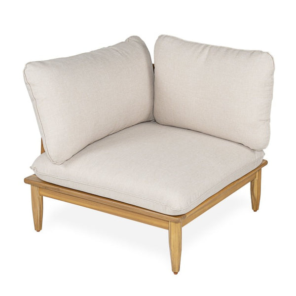 English Elm Sacova Solid Acacia Patio Sectional Set Teak Grain Finish with Beige Poly Cushions SACOVA6PCSSET