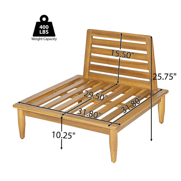 English Elm Sacova Solid Acacia Patio Sectional Set Teak Grain Finish with Beige Poly Cushions SACOVA6PCSSET