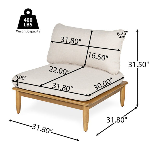 English Elm Sacova Solid Acacia Patio Sectional Set Teak Grain Finish with Beige Poly Cushions SACOVA6PCSSET