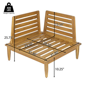 English Elm Sacova Solid Acacia Patio Sectional Set Teak Grain Finish with Beige Poly Cushions SACOVA6PCSSET