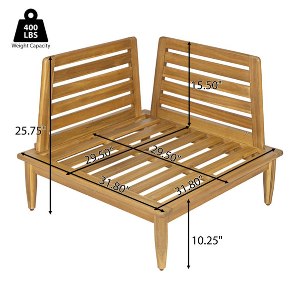 English Elm Sacova Solid Acacia Patio Sectional Set Teak Grain Finish with Beige Poly Cushions SACOVA6PCSSET