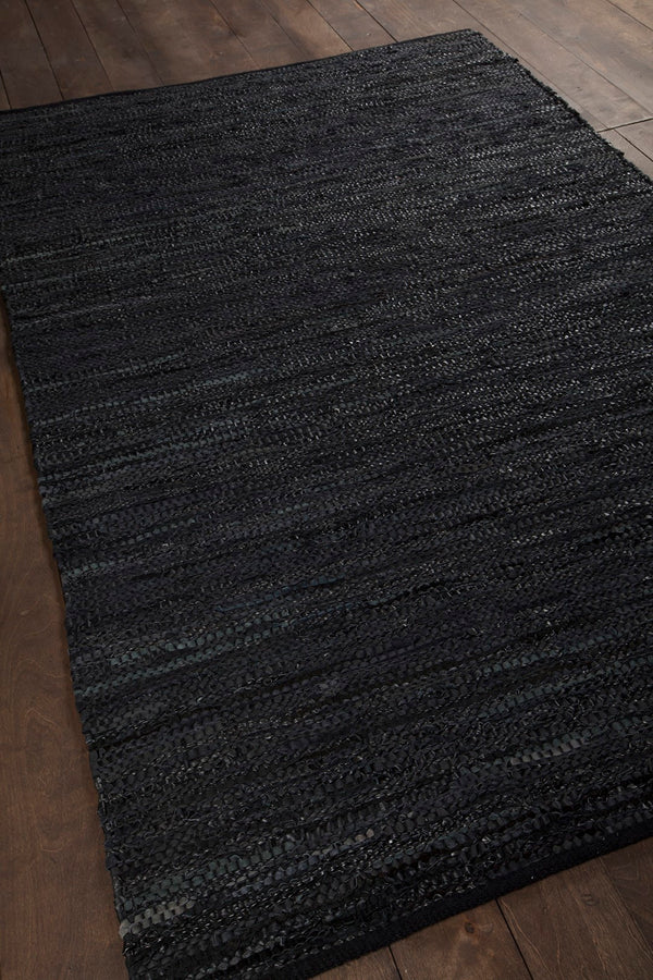 Chandra Rugs Hand-woven Reversible Leather Rug - Unique Artisan Craftsmanship For Timeless Home Elegance Black Leather,Cotton Sak3707-2676