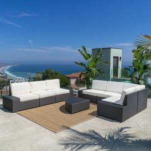 English Elm Santa Cruz Outdoor Wicker Sectional Resort Style Patio Lounge Set for 8 Pieces SANTACRUZGRY8PCS