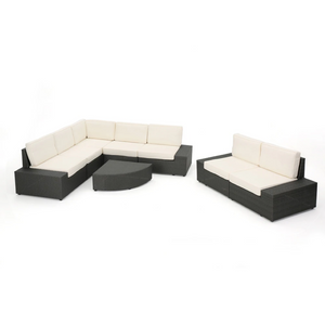 English Elm Santa Cruz Outdoor Wicker Sectional Resort Style Patio Lounge Set for 8 Pieces SANTACRUZGRY8PCS