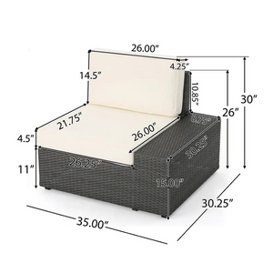 English Elm Santa Cruz Outdoor Wicker Sectional Resort Style Patio Lounge Set for 8 Pieces SANTACRUZGRY8PCS