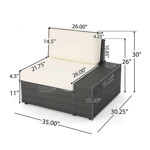 English Elm Santa Cruz Outdoor Wicker Sectional Resort Style Patio Lounge Set for 8 Pieces SANTACRUZGRY8PCS