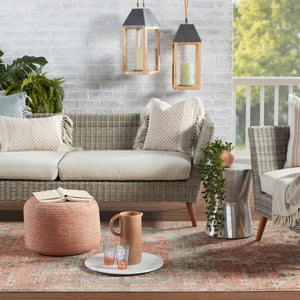Jaipur Living Vibe by Jaipur Living Santa Rosa Handwoven Cylinder Pouf for Patio or Room Blush POF100510