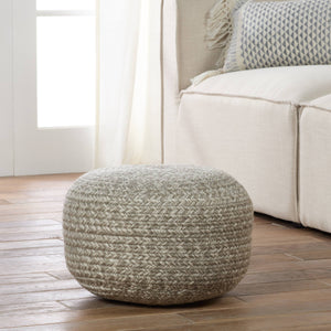 Jaipur Living Vibe by Jaipur Living Grayton Handwoven Jute Style Pouf for Coastal Outdoor Patios Gray POF100488