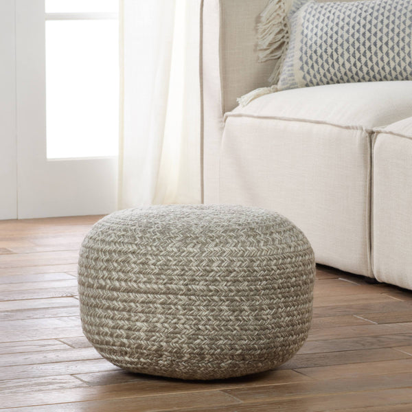 Jaipur Living Vibe by Jaipur Living Grayton Handwoven Jute Style Pouf for Coastal Outdoor Patios Gray POF100488