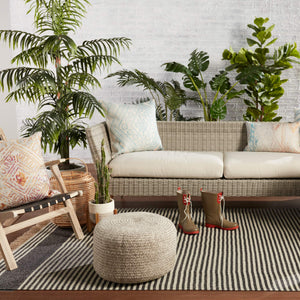 Jaipur Living Vibe by Jaipur Living Grayton Handwoven Jute Style Pouf for Coastal Outdoor Patios Gray POF100488