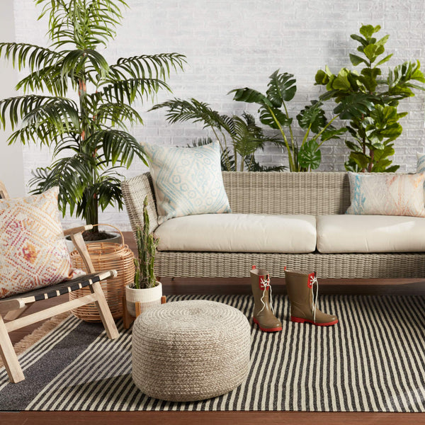 Jaipur Living Vibe by Jaipur Living Grayton Handwoven Jute Style Pouf for Coastal Outdoor Patios Gray POF100488