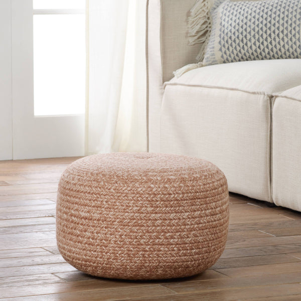 Jaipur Living Vibe by Jaipur Living Grayton Handwoven Jute Style Pouf for Coastal Outdoor Patios Light Pink POF100535