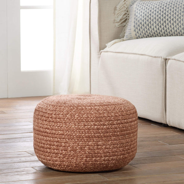 Jaipur Living Vibe by Jaipur Living Grayton Handwoven Jute Style Pouf for Coastal Outdoor Patios Pink POF100536