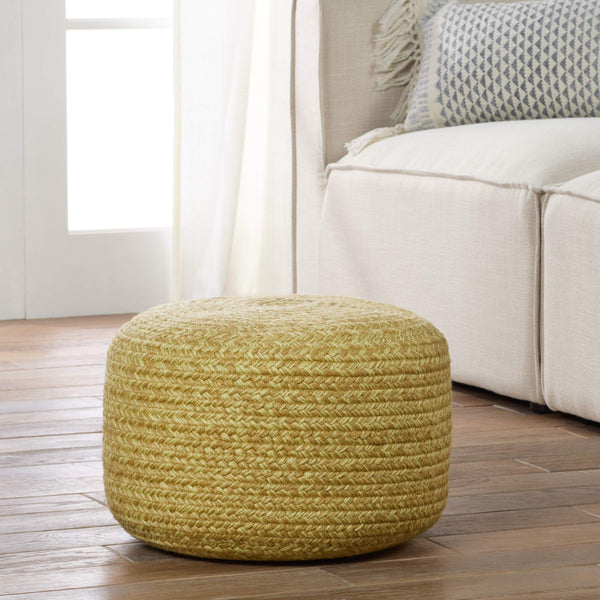 Jaipur Living Vibe by Jaipur Living Grayton Handwoven Jute Style Pouf for Coastal Outdoor Patios Yellow POF100537