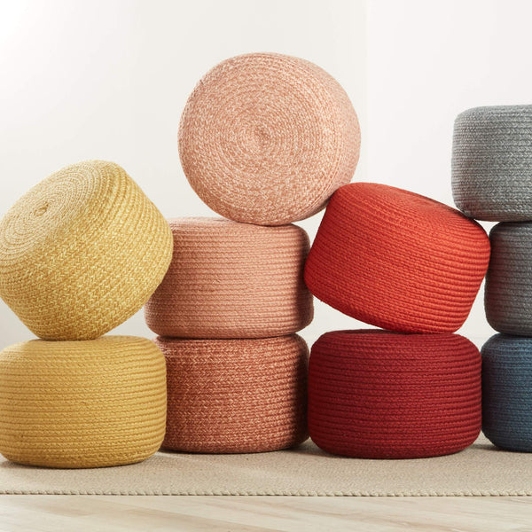 Jaipur Living Vibe by Jaipur Living Grayton Handwoven Jute Style Pouf for Coastal Outdoor Patios Yellow POF100537