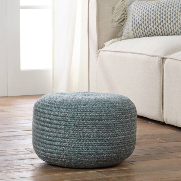 Jaipur Living Vibe by Jaipur Living Grayton Handwoven Jute Style Pouf for Coastal Outdoor Patios Blue POF100538