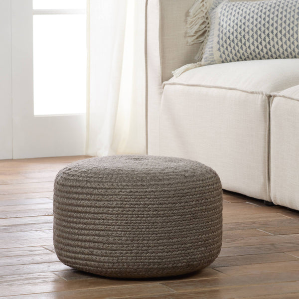 Jaipur Living Vibe by Jaipur Living Santa Rosa Handwoven Cylinder Pouf for Patio or Room Light Gray POF100539
