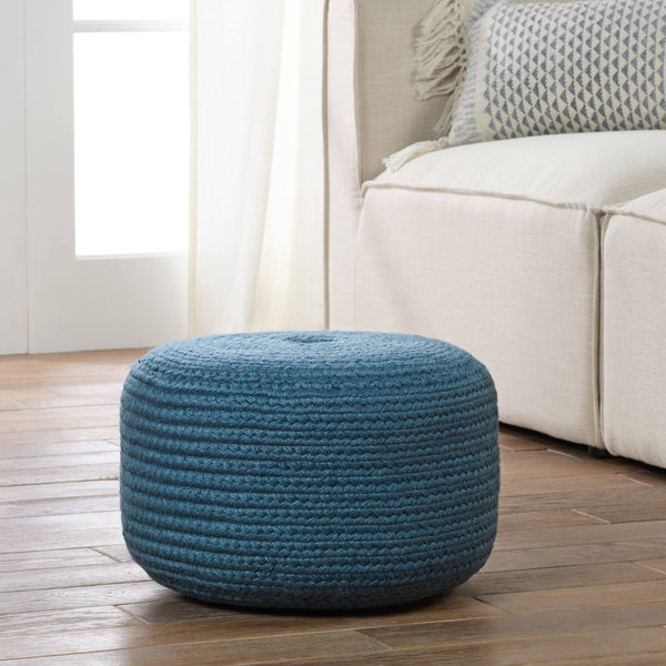 Jaipur Living Vibe by Jaipur Living Santa Rosa Handwoven Cylinder Pouf for Patio or Room Blue POF100541